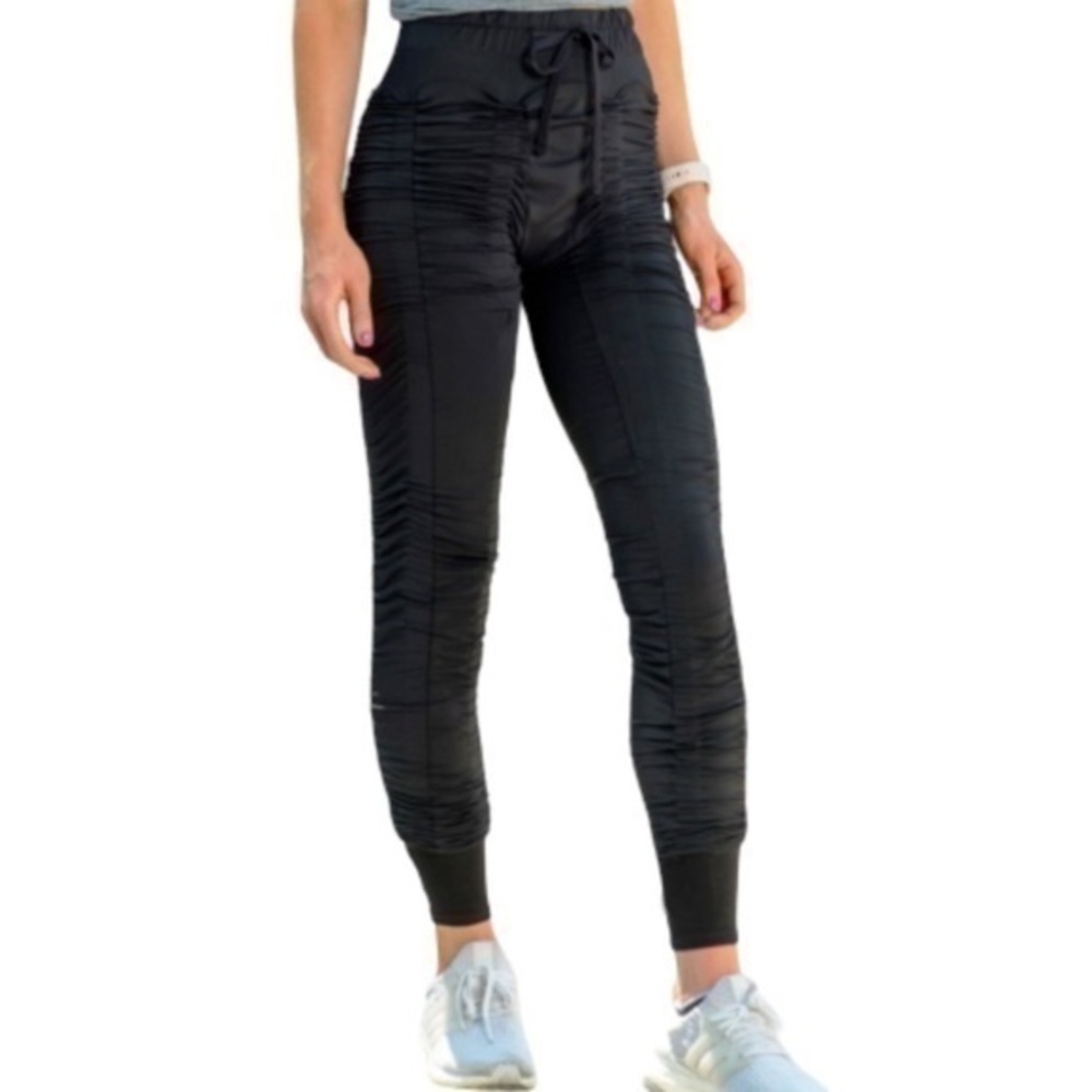 Leggings Agogie Black Ruched Wearable Drawstring Waist Compression +20 size M